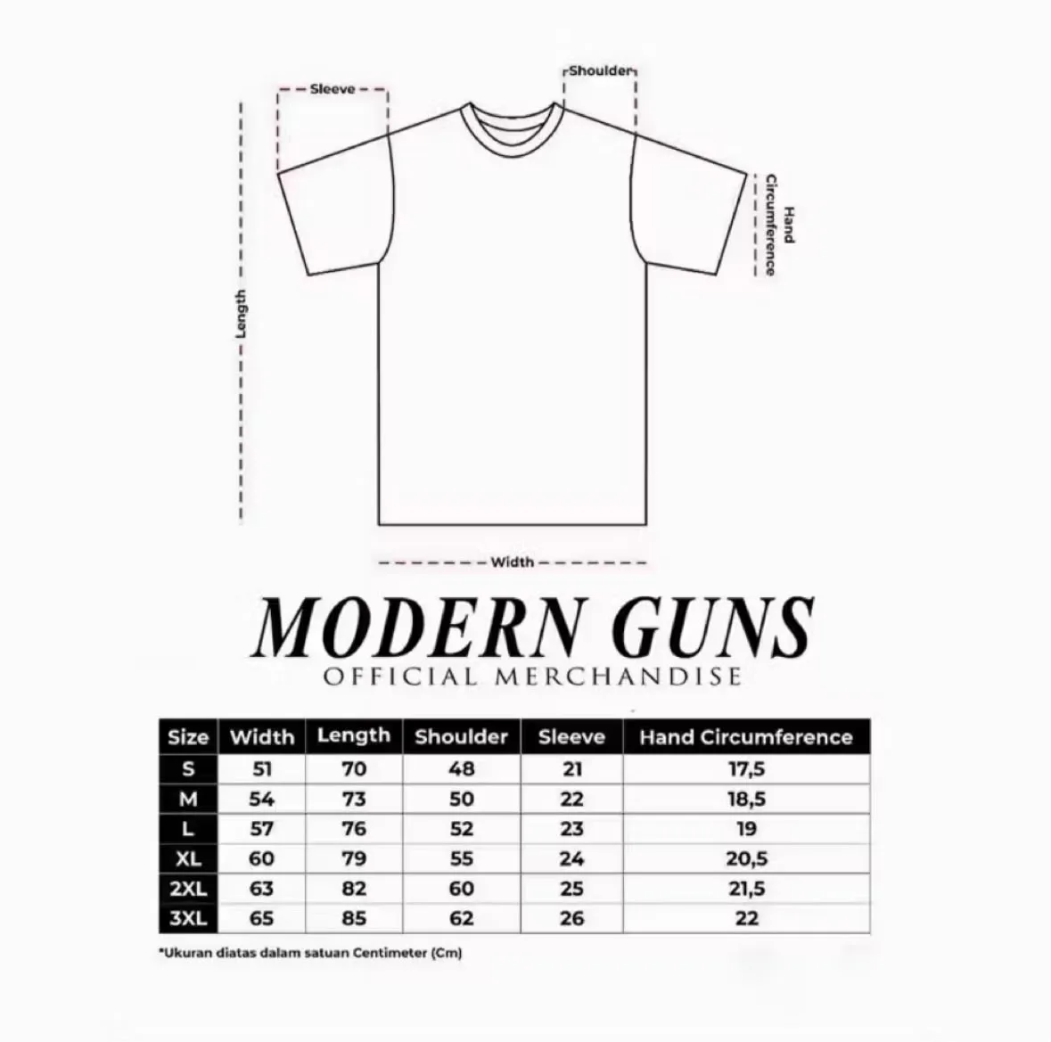 Size guide MODERN GUNS "LOST IN ABSENCE" POCKET TEE